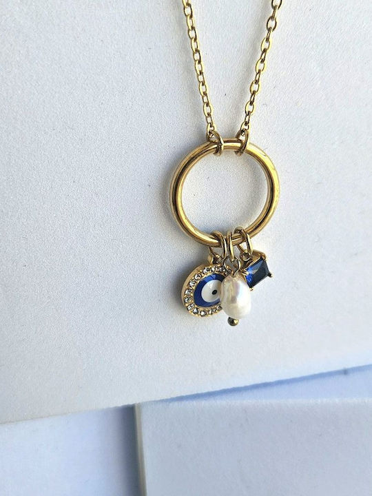 Necklaces Pearl Circle Eye Gold Plated Necklaces Pearl Circle Eye Gold Plated