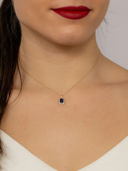 Rosette Necklace Made of 14K Gold with Blue Zircon
