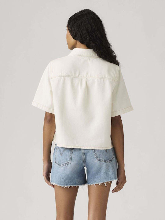 Short Sleeve Women's Denim Shirt Blue