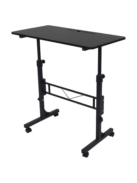 Desk Wooden Black with Metal Legs & Adjustable Height 80x40x111cm