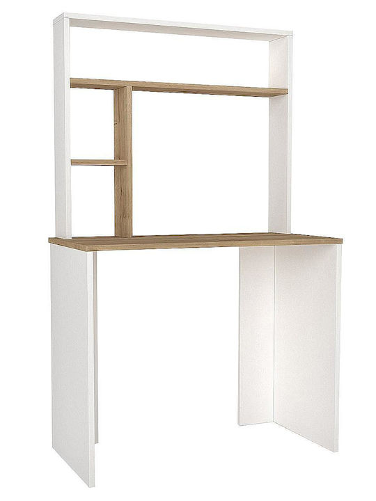 Desk Arago Wooden with Bookshelf White / Natural 90x45x148cm