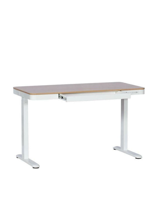 Birou Electric E-desk Din Lemn De Fag Alb Cu Picioare Metalice Și Înălțime Reglabilă 120x60x72cm