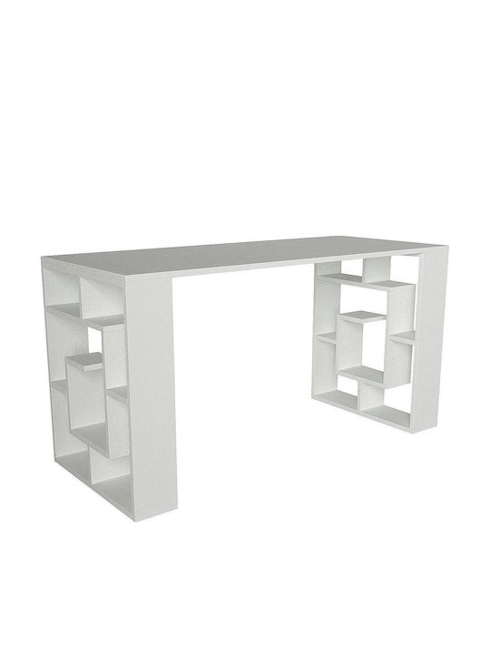 Desk Line Wooden with Bookshelf White 140x60x74cm
