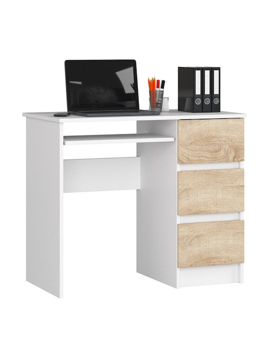Birou de Calculatoare din Lemn White și Stejar Sonoma 90x50x77 cm