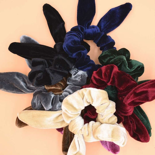 Scrunchies Βελουτέ Λαστιχάκι Μαλλιών Αυτάκια Καφέ