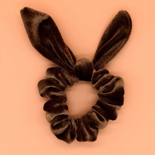 Scrunchies Βελουτέ Λαστιχάκι Μαλλιών Αυτάκια Καφέ