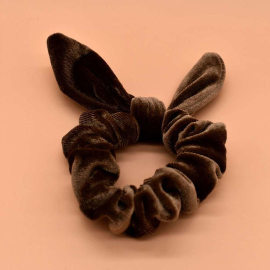 Scrunchies Βελουτέ Λαστιχάκι Μαλλιών Αυτάκια Καφέ