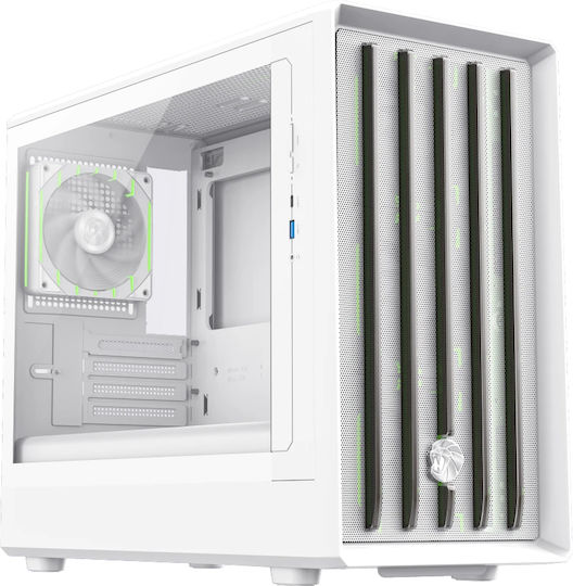 GameMax CLAW 360 Gaming Mini Tower Κουτί Υπολογιστή με Πλαϊνό Παράθυρο και ARGB Φωτισμό Λευκό