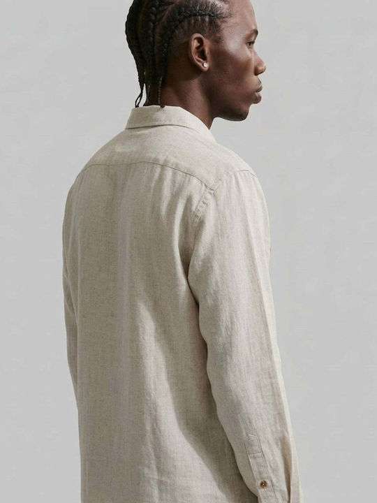 Long Sleeve Linen Shirt Beige