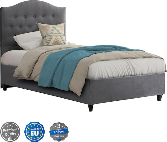 Malena Pat Single Tapitat Cu Catifea Gri Potrivit Pentru Saltea 90x200cm
