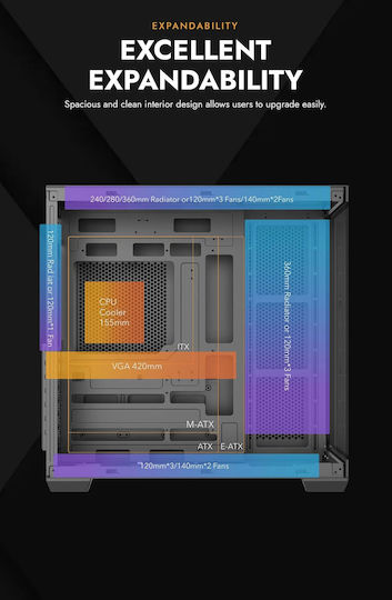 Darkflash C280 Gaming Mini Tower Κουτί Υπολογιστή με Πλαϊνό Παράθυρο και ARGB Φωτισμό Μαύρο +7 Fans