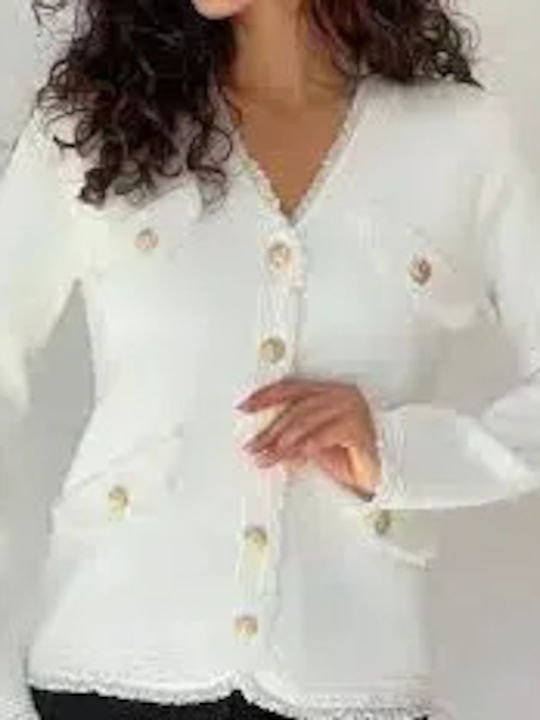 Damen Gestrickte Strickjacke Weiß