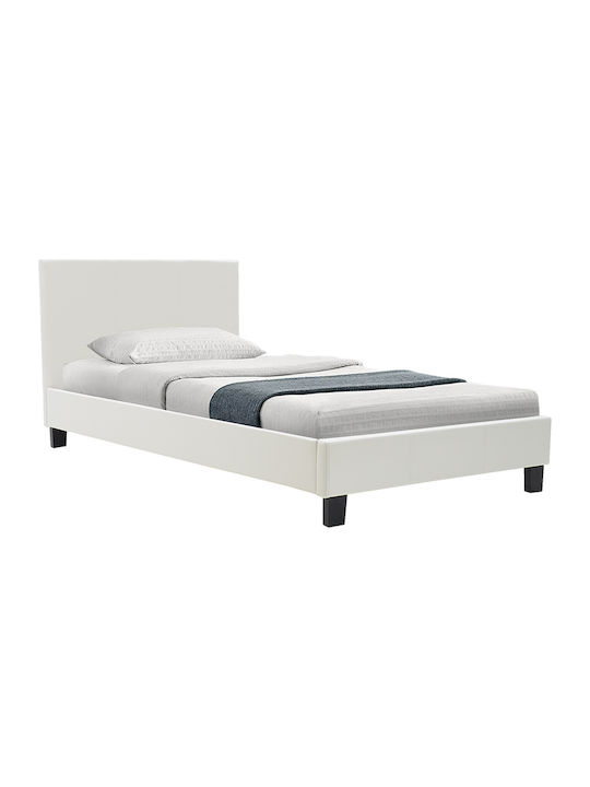 Nevil Bett Einzelbett Mit Kunstleder bezogen White mit Latten für Matratze 100x200cm