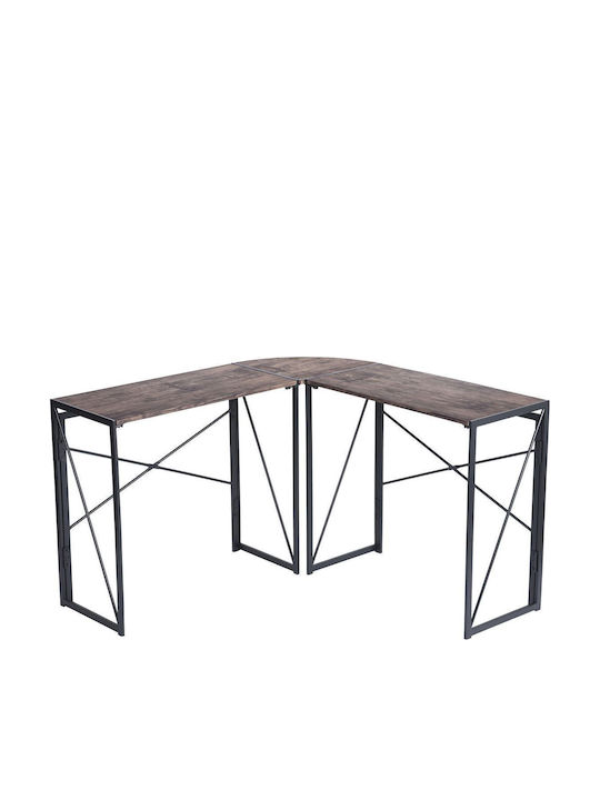 Birou Colțar din Lemn Negru și Wenge cu Picioare Metalice 38x119.5x75cm