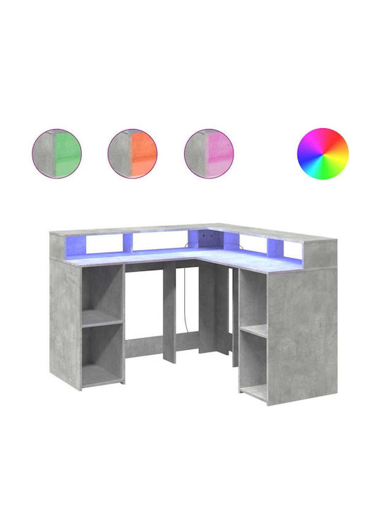 Ecke Schreibtisch Holz Grey Concrete mit LED & USB-Anschlüssen 130x130x91cm
