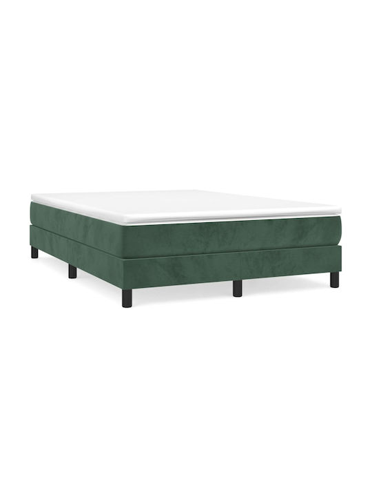 Double Bed Base Upholstered with Dark Green Fabric Suitable for Mattress 140x200cm