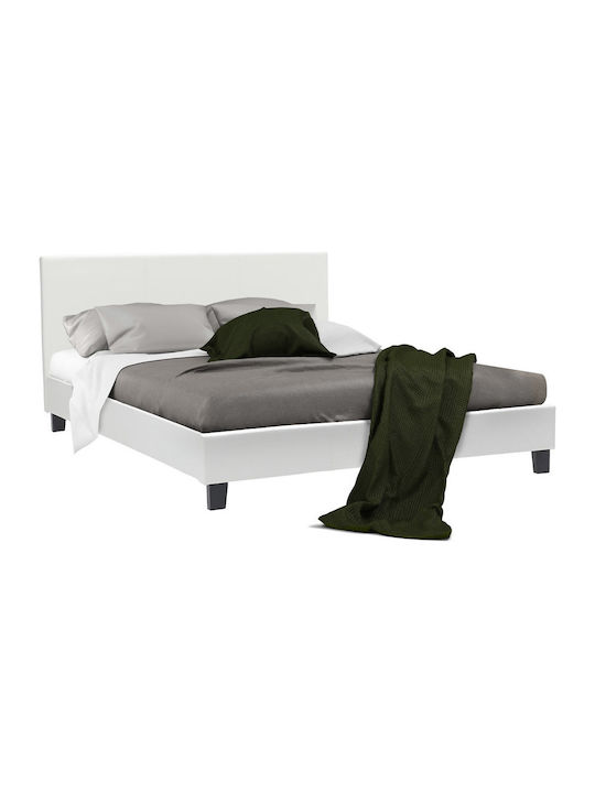 Nevil Bett Doppelbett Mit Kunstleder bezogen Weiß mit Latten für Matratze 150x200cm