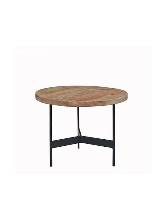 Round Side Table from Solid Wood Beige 50x50x39 cm