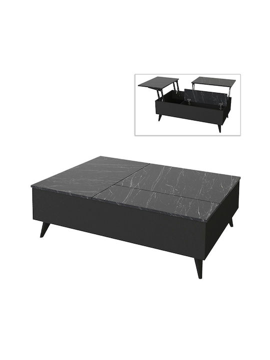 Măsuță Centrală Rectangulară Roy din Lemn cu Mecanism de Ridicare Neagră M121xL69xÎ40cm