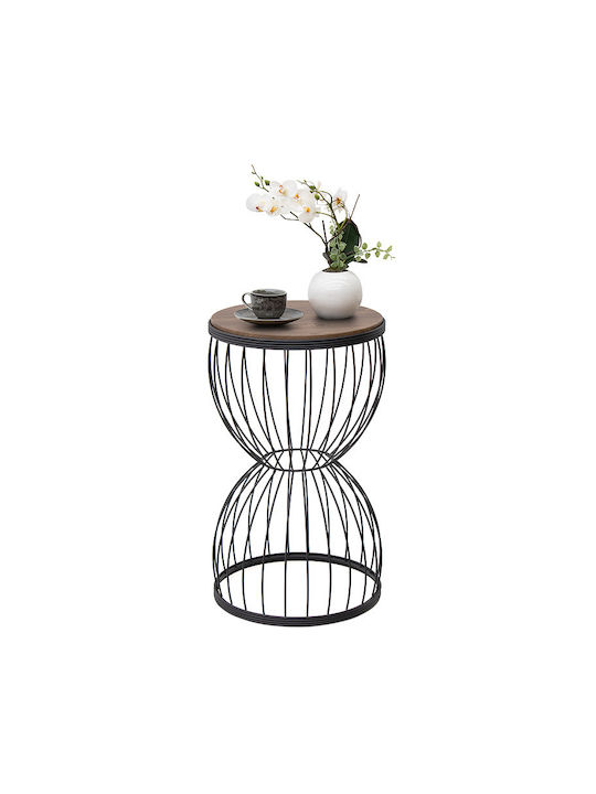 Round Side Table Pino Wooden Walnut / Black M35xW35xH58cm