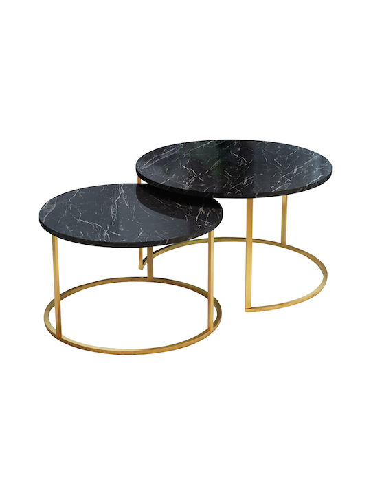 Round Zigzag Set Solme Wooden Black Marble 2pcs L75xW75xH45cm.