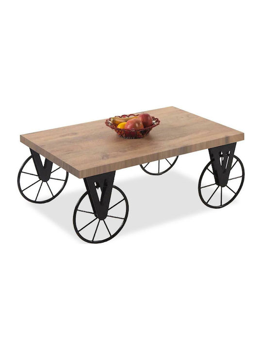 Rectangular Central Coffee Table Bike Wooden with Wheels Black-Walnut L85xW55xH41cm