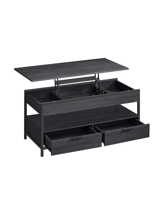 Rechteckiges Zentral Kaffeetisch Holz mit Hebemechanismus und Schubladen Anthrazit M100xB50xH48cm