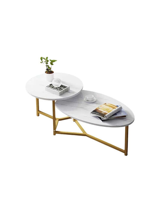 Ovale Zentral Kaffeetisch Holz Weiß M125xB60xH50cm