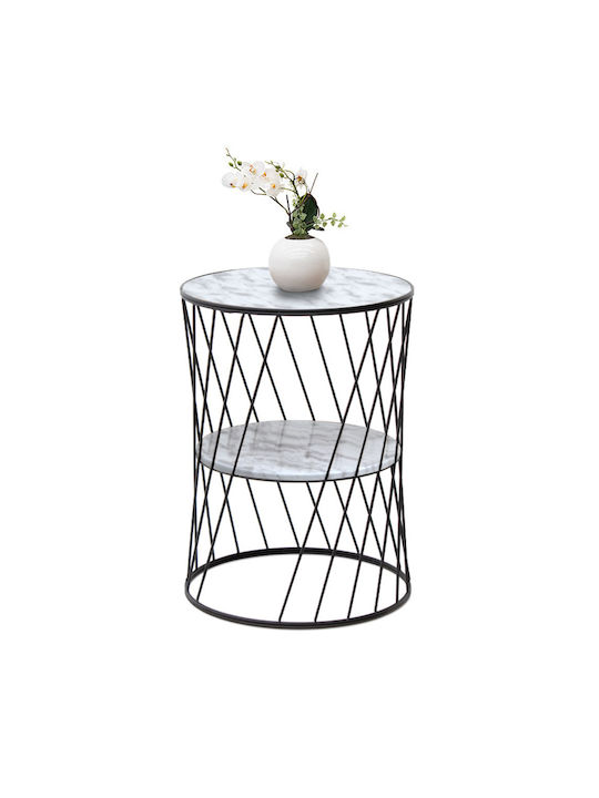 Round Side Coffee Table Jaspin Wooden Black - White W32xL32xH44cm GP030-0037.5