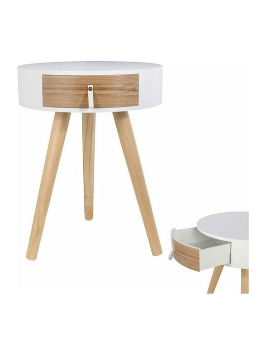 Round Side Wooden Coffee Table with Drawers White - Natural W35xL35xH46.5cm