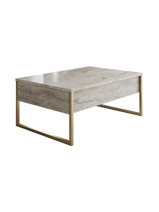 Ορθογώνιο Κεντρικό Τραπεζάκι Luxe Ξύλινο Travertine - Χρυσό Μ90xΠ60xΥ40εκ.