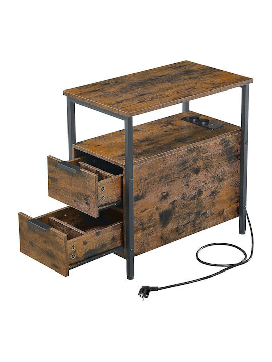 Rectangular Side Coffee Table Wooden with Drawers Vintage Brown/Classic Black L60xW35xH61cm