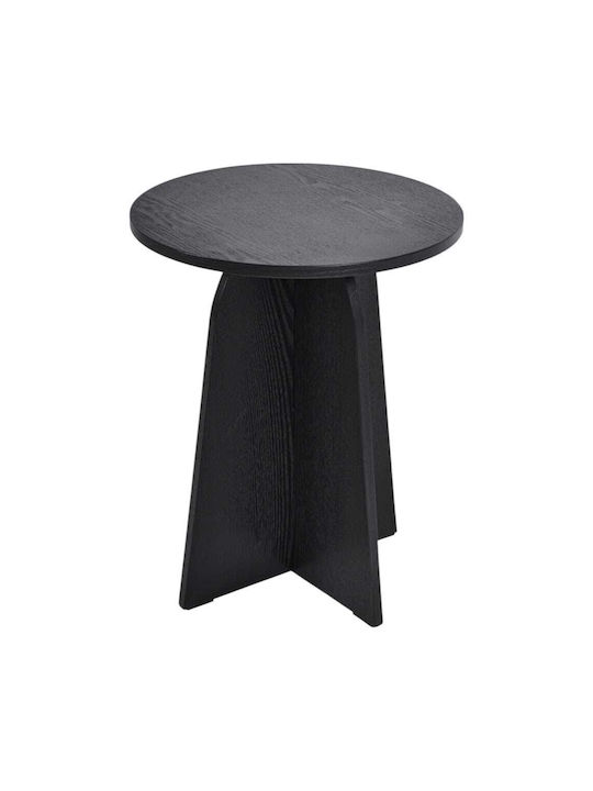 Round Black Wooden Side Coffee Table W40xL40xH50cm