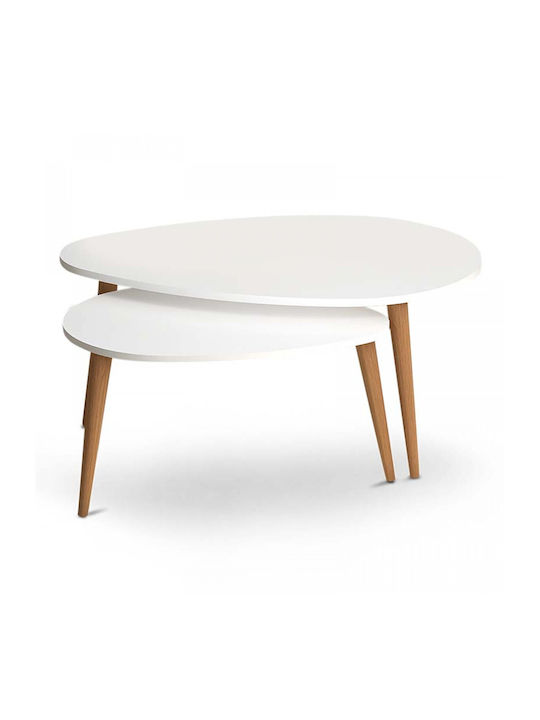 Ovales Zentral Kaffeetisch Elips Holz Weiß 2Stücke M116xL46xH46cm Megapap