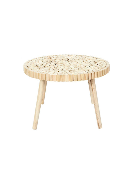 Round Central Coffee Table Made of Solid Wood Beige W60xL60xH40cm