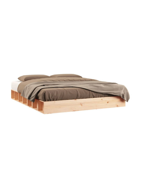 King Size Bed Base Wooden Brown with Slats for Mattress 180x200cm