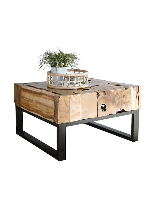 Square Central Coffee Table Made of Solid Wood Natural / Black W80xL80xH48cm