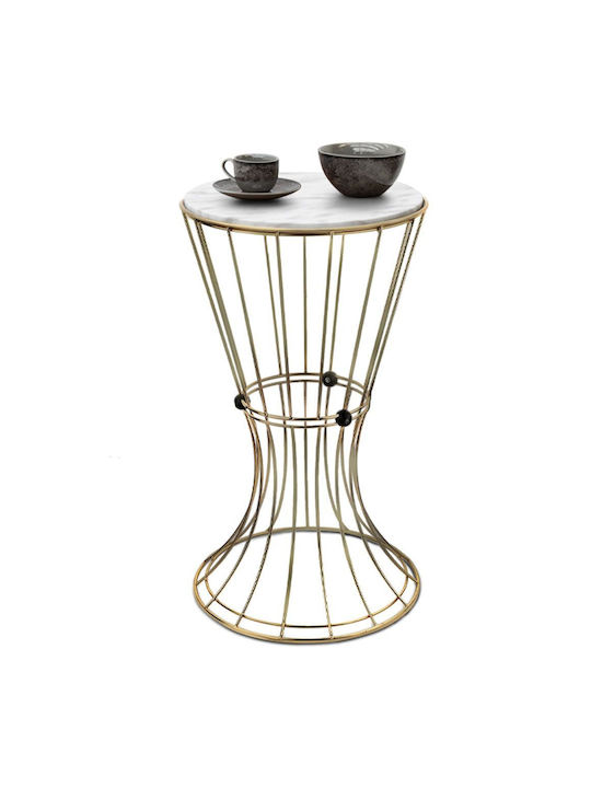Round Side Coffee Table Girene Metal Gold - White W32xL32xH58cm