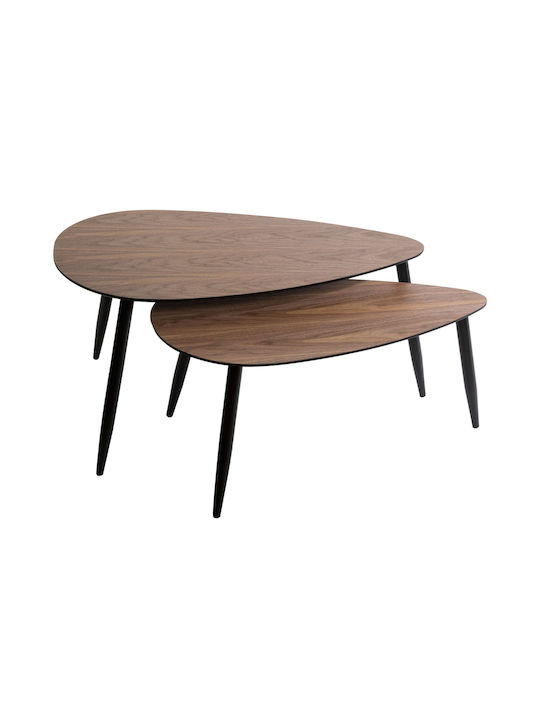 Oval Central Coffee Table A-S Mileo Wooden Brown 2 Pieces W98xL60xH48cm