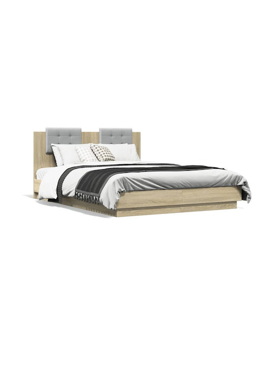 Semi-Double Bed Upholstered with Faux Leather Sonoma Oak with Slats for Mattress 120x200cm