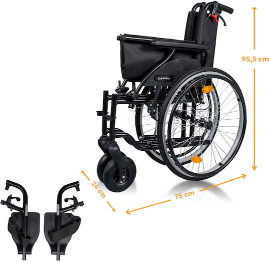 Mobiak Levo Αναπηρικό Αμαξίδιο 24" Πτυσσόμενο 48cm 0810843 Μαύρο