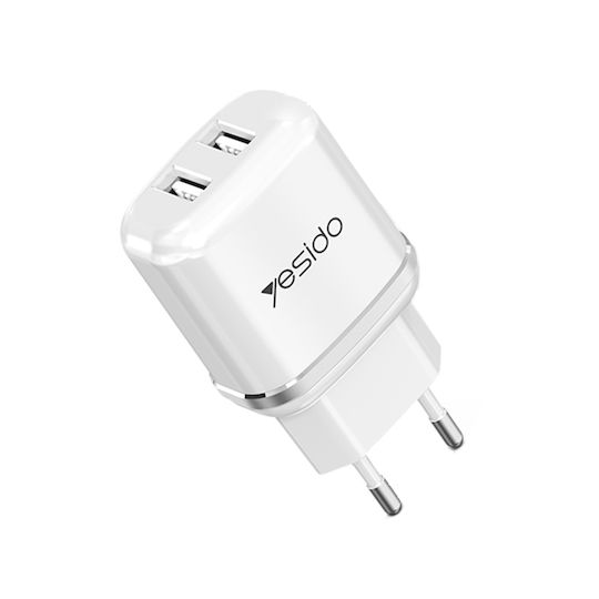 Yesido Charger with 2 USB-A Ports and Cable micro USB Whites (YC26)