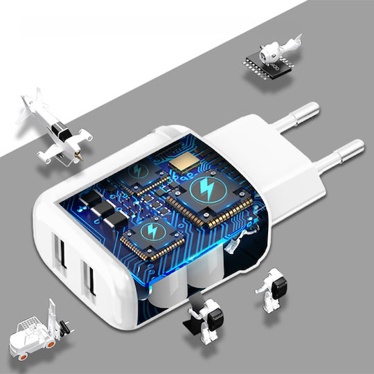 Yesido Charger with 2 USB-A Ports and Cable micro USB Whites (YC26)