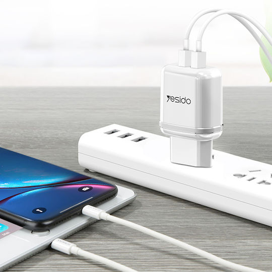 Yesido Charger with 2 USB-A Ports and Cable micro USB Whites (YC26)