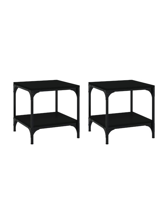 Square Side Table Wooden Black 2pcs M40xL40xH40cm