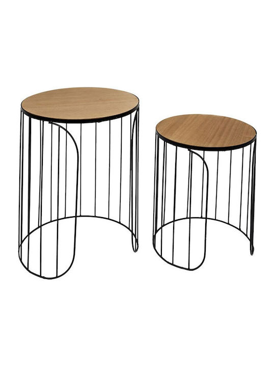 Round Zigon Nesting Set Made of Solid Wood Natural - Black S/2 2 Pieces M40xW40xH40cm
