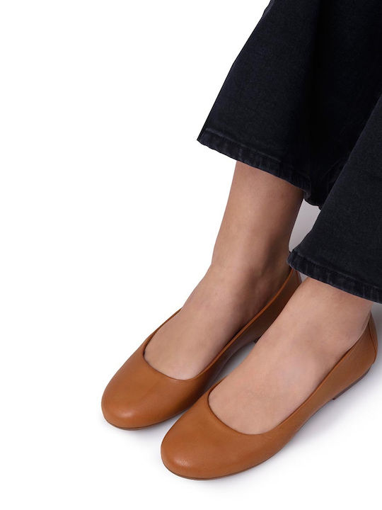 Leather Women's Ballerina Shoes In Tabac Brown Colour