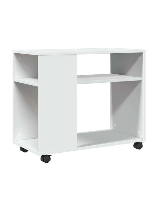 Rectangular Side Table Wooden with Wheels White M70xW35xH60cm