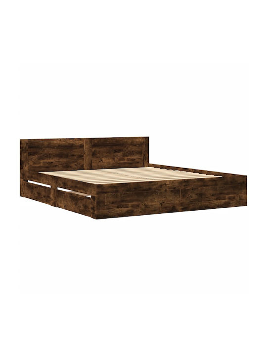 King Size Holzbett Braun mit Lattenrost für Matratze 180x200cm