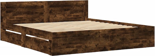 Κρεβάτι King Size Ξύλινο Καφέ με Τάβλες για Στρώμα 180x200cm